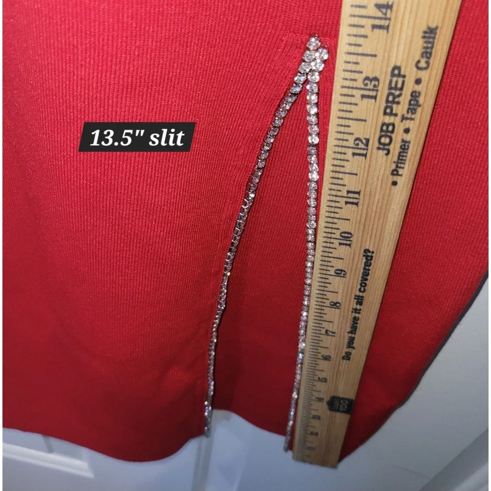 Michael Kors Midi Dress Womens Small Crimson Red NWT Crystal Slit Bombshell Luxe